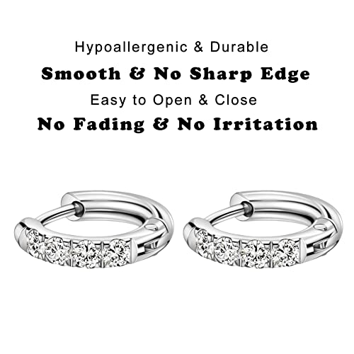 Silver Earrings Cubic Zirconia Small Hoops Stainless Steel Huggie Earrings Stainless Steel Huggie Hoop Earrings For Women Huggie Earrings 8Mm Piercing Earrings Stainless Steel Small Hoop For Women #TOP5