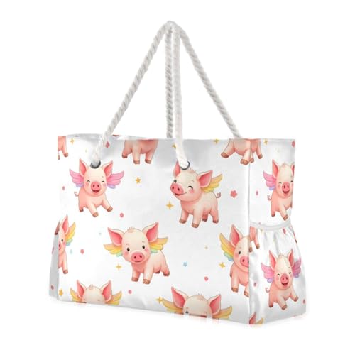 susiyo Cute Piglets Beach Bags for Women Large Travel Tote Bag Waterproof Sandproof Lightweight Swim Pool Bag for Family Outdoor