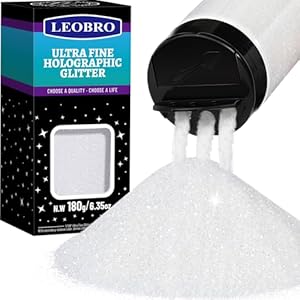 LEOBRO Purpurina blanca, 6.35 onzas, purpurina fina holográfica blanca para manualidades, resina, manualidades y decoración de manualidades