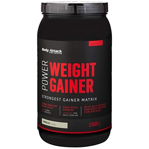 Body Attack Power Weight Gainer - Vanilla, 1,5 kg - 100% Masseaufbau, Kohlenhydrat-Eiweißpulver zum Muskelaufbau mit Whey-Protein, ideal für Hardgainer Cover