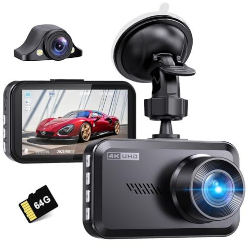 Dual 4K Dash Cam Front and Rear - Free 64G SD Card,...