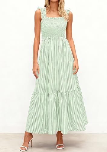 Image of PRETTYGARDEN Women's Summer Dress Casual Ruffle Strap Gingham Midi Sundress