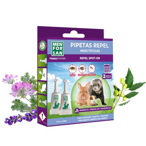 MENFORSAN Pipetas Anti-Insectos para roedores, Conejos y Hurones, con Margosa, geraniol y lavandino - Blister con 2 Unidades