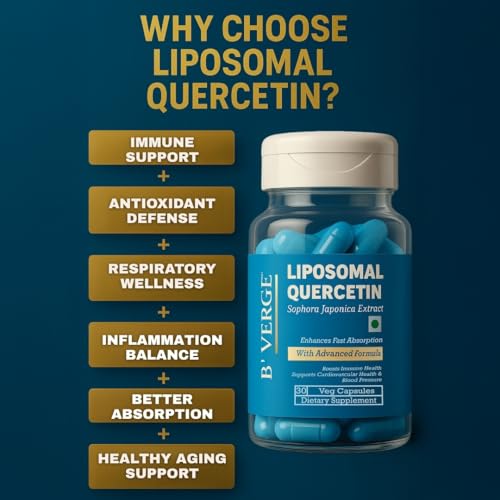 Image of B'VERGE Liposomal Quercetin 100mg - Premium Antioxidant Support for Respiratory, Heart & Joint Health - Vegan, Non-GMO Capsules - 30 Capsules (Microbial & Heavy Metal Tested)