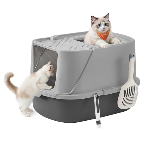 Feandrea Katzenklo groß XXL, Katzentoilette mit Deckel, mit Schaufel und Bürste, für Katzen bis 15 kg, Taubengrau-schiefergrau PPT011GN01 Feandrea Katzenklo groß XXL, Katzentoilette mit Deckel, mit Schaufel und Bürste, für Katzen bis 15 kg, Taubengrau-schiefergrau PPT011GN01