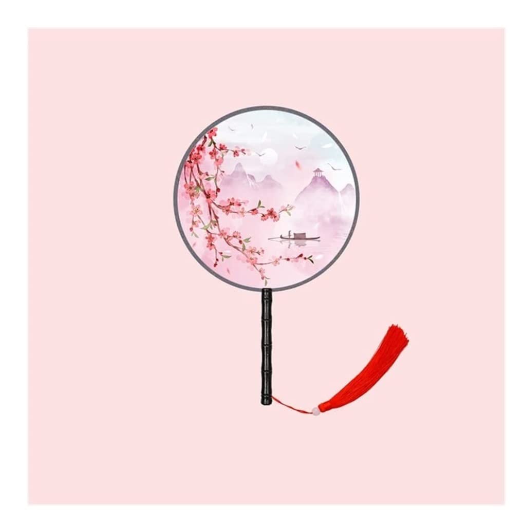 DANNMPX Display Fans Double-Sided Circular Fan Chinese Ancient Style Long Handle Tassel Han Clothing Cheongsam Hand Held(A11)