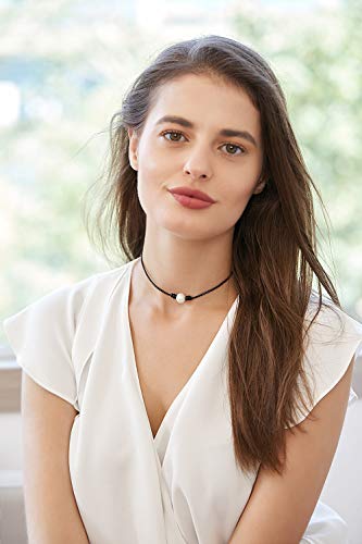 Pearl Black Leather Choker Necklace Genuine Leather Wrap Rope Pearl Choker Necklace Jewelry with 2.0mm Black Genuine Leather Cord 14 15 16 18 Inch2