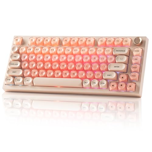 Keyporia WK75 Wireless Mechanical Keyboard with Knob, 75% Foundation Pink Creamy Keyboard, Hot Swappable, Pre-lubed Switches, Gasket Mount with MOA Profile Jelly Keycaps, RGB Backlit Gaming Keyboards