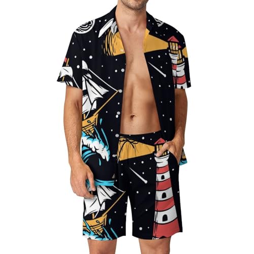 Chemise Hawaïenne Homme Ensemble Légère Évite la Chaleur avec Short et Pantalon de Plage