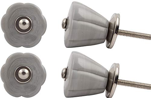 IndianShelf 4 Piece Vocalforlocal Handmade Grey Glass Tulip Dresser Drawer Knobs Cabinet Wardrobe Door Kitchen Pulls Handles