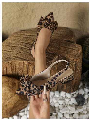 Verdusa Women's Bow Leopard Print Dressy Shoes Party Club Pointed Toe Leather Flat Shoes3