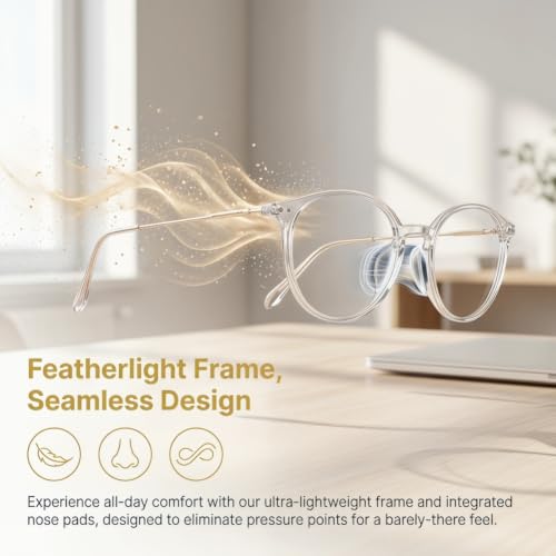 Image of Shiratori Retro Round Blue Light Blocking Glasses for Women Men, Lightweight Metal Temple Eyeglasses