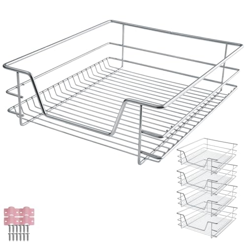 tectake® Cajón Telescópico, Bandeja Extraible Armario, Rieles Extensibles, Organizador Cocina, Organizador Armario Cocina, Cajon Telescopico Cocina - 4 Cajones, Apto para armarios de 50 cm
