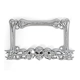 Chrome Skull Flame and Bones Motorcycle License Plate Frame Compatible with Harley Davidson (Chrome)