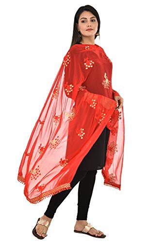 Image of YOUTHQUAKE Heavy Embroidered Work Chiffon Dupatta for Womens & Girls With Fancy Lace