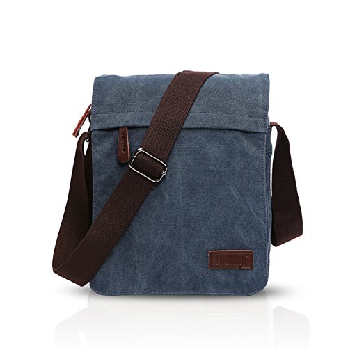 Sac à bandoulière hommes en toile bleu grand format multi-poches pour le voyage