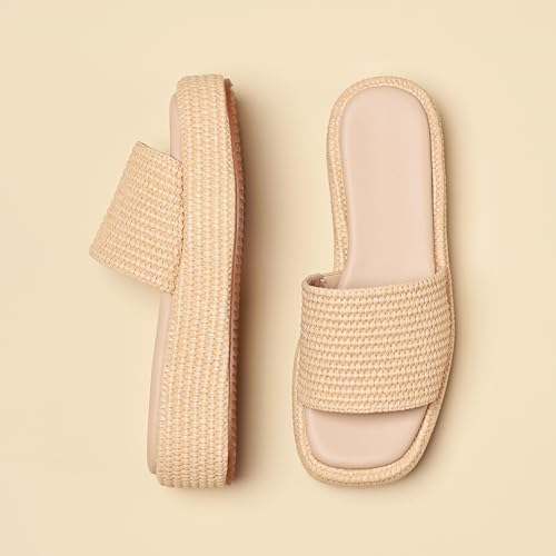 Image of EQAUDES Platform Sandals Women Slip on Espadrille Wedges Slides Bohemia Sandals Flatform Open Toe Beach Sandals