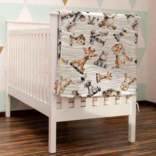 Image of HawSkgFub Kids Safari Baby Animals Blanket Boy Girl Gift, Nursery Jungle Elephant Giraffe Zebra Lion Leopard Hippo Lightweight Fluffy Flannel Fleece Blankets, Soft Warm Toddler Nap Bedding Decor 60x80
