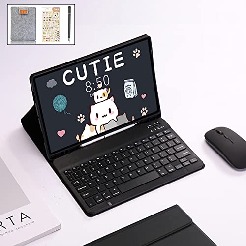 SsHhUu Tastatur Hülle für Galaxy Tab S8 Plus 2022 /Tab S7 FE 2021 /Tab S7 Plus mit S Stifthalter, Abnehmbare Bluetooth QWERTZ Tastatur Maus Slim Folio Hülle mit Sleeve & DIY Sticker & Stylus, Schwarz Cover
