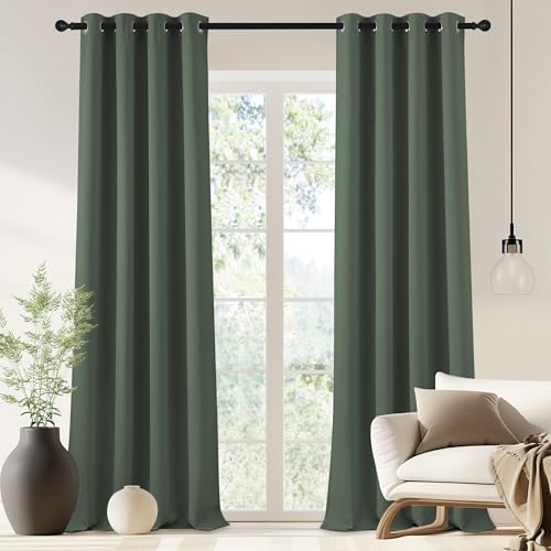 NICETOWN Blackout Drapery Curtain Panel 90 inches Long - Window Treatment Thermal Insulated Grommet Blackout Curtain/Drape for Bedroom Living Room (Dark Mallard, 1 Panel, 46 by 90 inches)