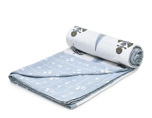 Image of Amazon Brand - Umi Single Cotton AC Dohar Blanket 57x87 Inches | 160 TC Three Layer Lightweight Comforter | Soft Elegant Printed Single Bed Quilt
