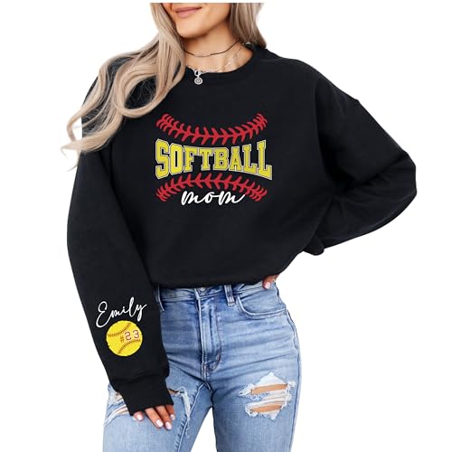 Custom Softball Mom Sweatshirt, Personalized Softball Team Player Name Number Sweater, Gift for Softball Mothers Multi