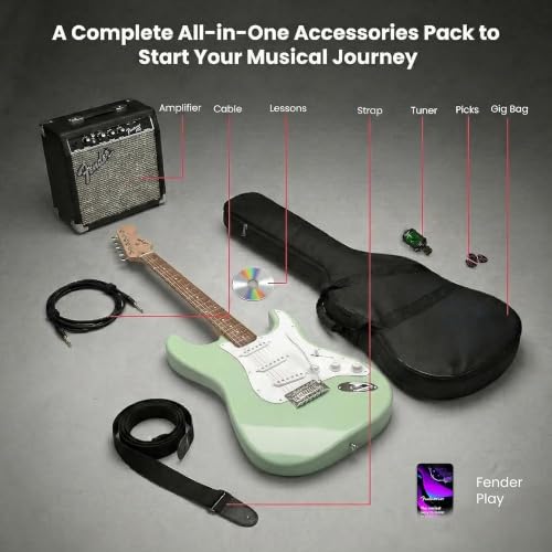 Image of Fender Squier Sonic Stratocaster Pack - Surf Green Bundle with Frontman 10G Amp, Gig Bag, Cable, Strap, Tuner, Picks, and Austin Bazaar Guitar DVD