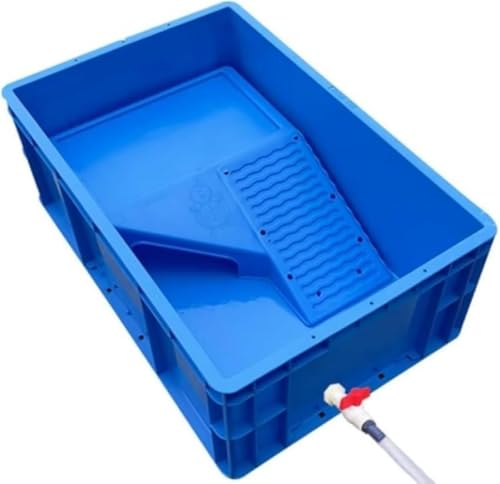 HeartTrend 海亀用飼育ベルト付きプラスチック回転箱開放式大型水槽多機能飼育箱家庭用水兼用容器厚肉プラスチック大型カメ飼育箱 (ブルー,高さ29cm)