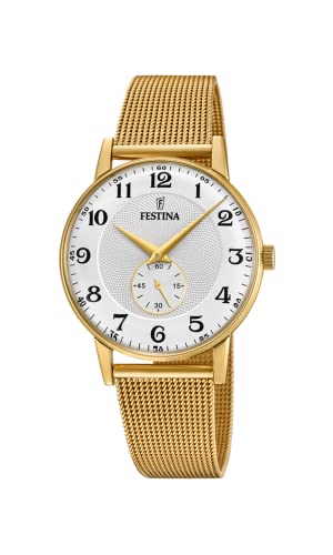 Festina Montre Homme Analogique en Acier Inoxydable 316L Doré - Mouvement Quartz - Montres Homme F20569/1