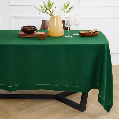 Solino Home Linen Green Tablecloth 70 x 120 Inch - Sonoma Hemstitch, 100% Pure Linen Rectangular Tablecloth - Machine Washable Table Cloth by Solino Home - Used condition - US$96.30