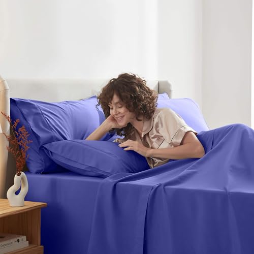 Image of Nestl Extra Deep Split King Sheet Set - 7 Piece Breathable & Cooling Sheets - Hotel Luxury Bedding Set w /18-24 Inch Deep Pockets - Easy & Secure Fit - Super Soft, Wrinkle Free & Comfy - Royal Blue