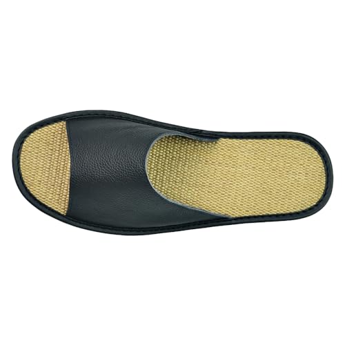 Image of Hwayslon Leather Slippers Men's Women's Leather Room Shoes Natural Cowhide Luxury Solid Color Unisex