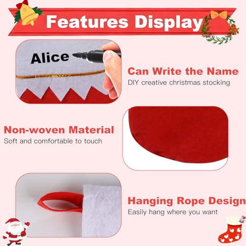12 Stück Nikolausstrumpf, Rot-weiße Weihnachtsstrumpf Nikolausstiefel, Nikolaus Socken, Weihnachtssocken zum Befüllen & Aufhängen für Kamin, Weihnachtsbaum, Wand, Treppe Weihnachtsdeko
