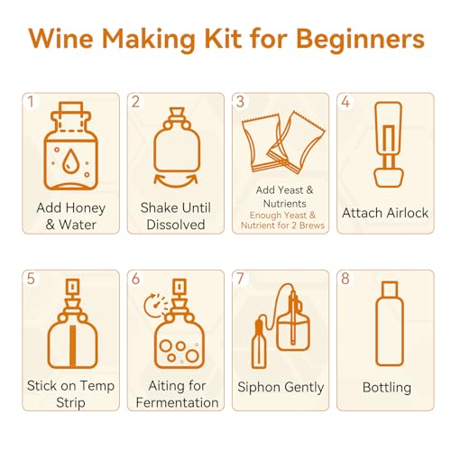 Mead Making Kit for Beginners - Complete Home Brewing Starter Set with Reusable Supplies, 1 Gallon Glass Honey Wine Fermentation Jar with 4 Pcs Bottles Yeast & Nutrients Hydrometer Operation Guide
