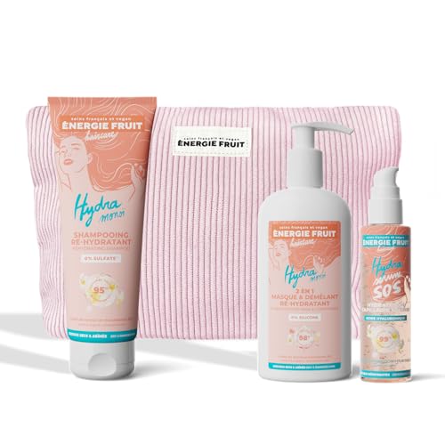 ENERGIE FRUIT - Coffret cadeaux routine capillaire cheveux secs abîmés - Monoi et acide hyaluronique - Trio shampooing réhydratant, masque hydratant, sérum...