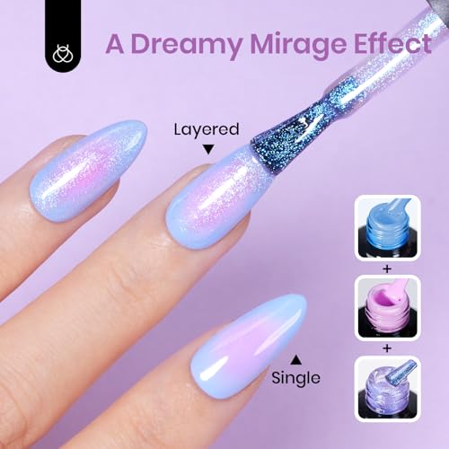 Image of Beetles Glitter Gel Nail Polish, 15ML Purple Jelly Gel Polish Shimmer Neutral Nail Polish Sheer Translucent Effect Nail Concealer Soak Off UV Luminous Mirage Series Manicure Gift for Women