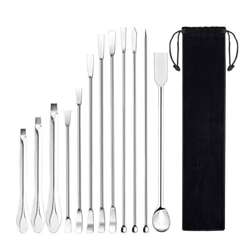 QANYEGN 12Pcs Laboratory Spatula, 304 Stainless Steel Sampling Scoop, Micro Lab Scoop Spoon Mixing Spatula for Powders Gel Cap Filler, Capsule Filler, Laboratory Sampling Equipment