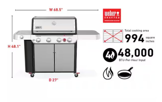 Image of Genesis S-435 4-Burner Propane Gas Grill in Stainless Steel with Side Burner