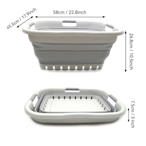 Image of SAMMART 41L (10.8 gallon) Set of 2 Collapsible 3 Handled Plastic Laundry Basket-Foldable Pop Up Storage Container /Organizer-Space Saving Hamper /Basket (2, Grey /Grey)