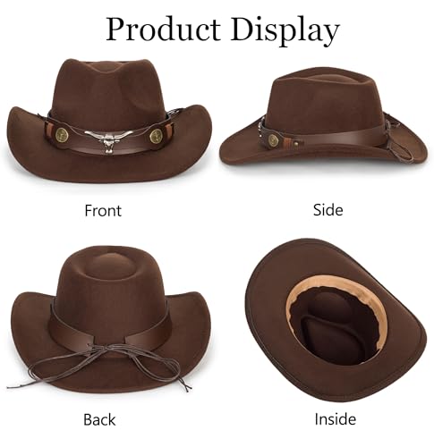 Kids Western Hats Boys Girls Cowboy Felt Fedora with Belt Buckle 3-7T3