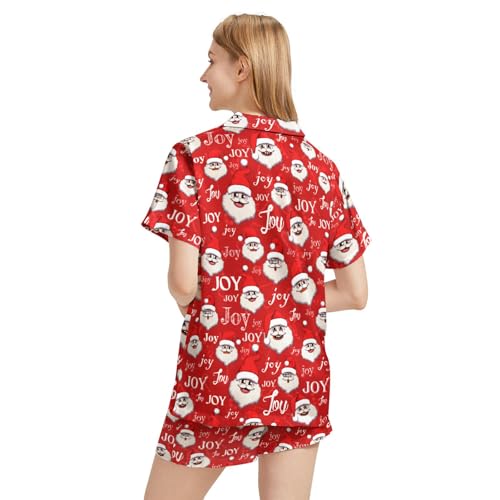 Image of Silk Satin Pajama Set for Women Summer Lounge Pjs Sets 2 Piece Suit Ladies Button Down Tops And Shorts Sleepwear