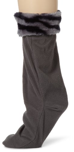 Betsey Johnson Women's Faux Fur Cuff Calf Length Boot Liner Socks, Charcoal Zebra, Medium/Large