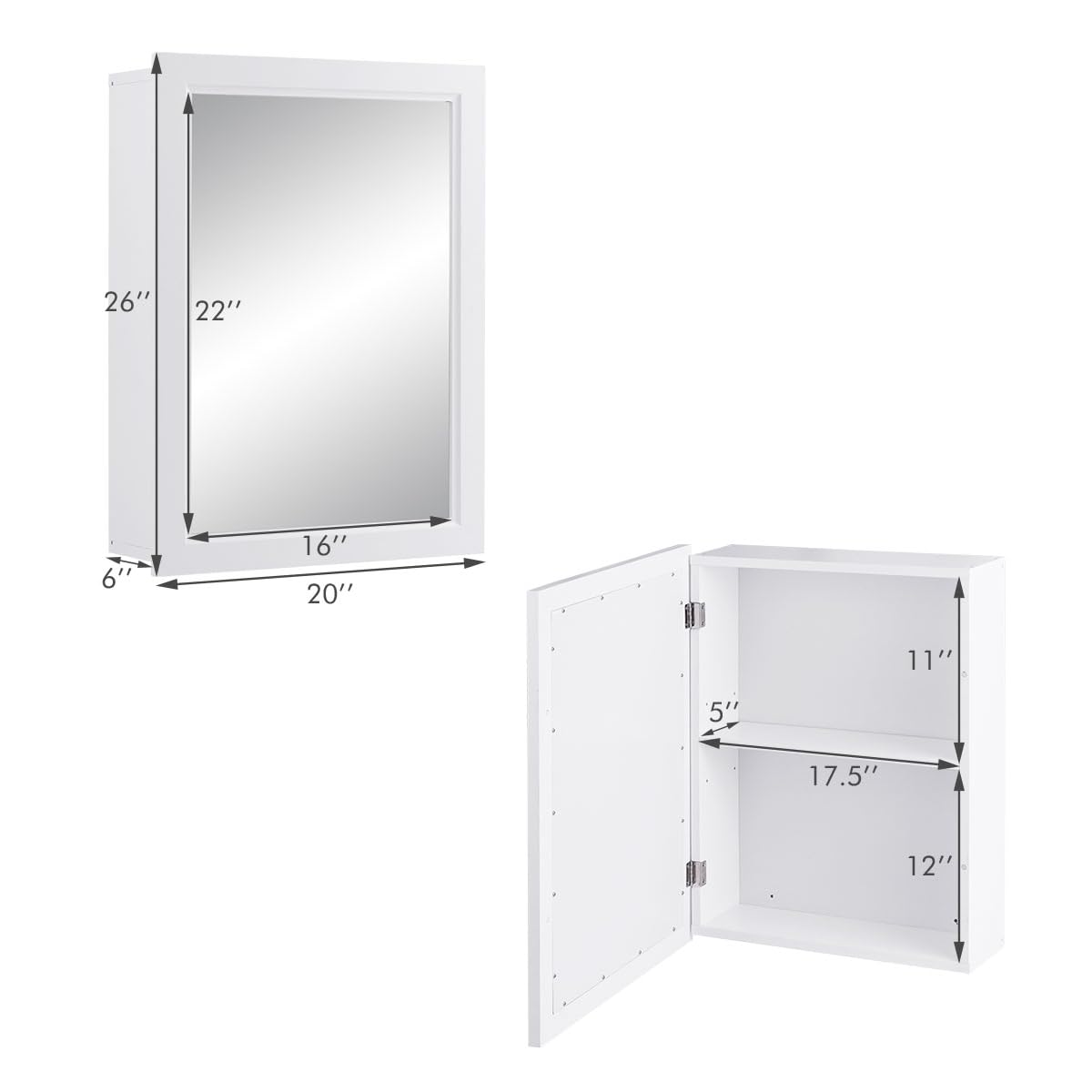DORTALA Mirrored Medicine Cabinet Wall-Mounted Bathroom Storage Organizer with Shelf, White
