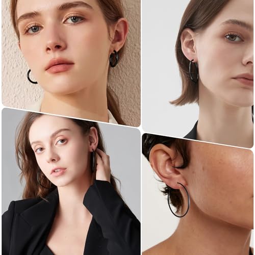 Image of 4 Pairs Silver Gold Hoop Earrings for Women | 14K Gold Plated Hoop Earrings Set Hypoallergenic Earring Lightweight Dangle Earrings Set