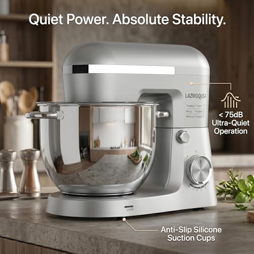 Image of 6in1 Stand Mixer with 6.5 Quart Bowl, 660W 10+p Speeds Kitchen Food Mixer Tilt-Head Bread Dough and Cake Mixers for Home Daily (Sliver)