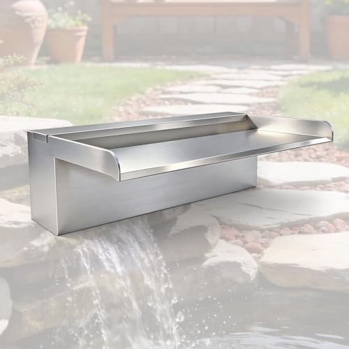 LONGRUNNEW Kit de lames de cascade de bassin en acier inoxydable de 30 cm avec couvercle et accessoires, largeur 20 cm, cascade cascade pour jardin, terrasse, étang