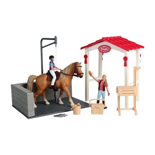 Shurhome Interaktives Pferdepflege Rollenspielset mit Miniatur Stallwerkzeug, realistische Tierfiguren für kreatives Lernen, Pferdespielzeug für Kinder