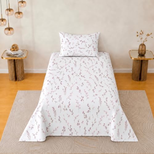 Image of Jaipur Weaves Bedsheet Single Size 100% Pure Cotton Bed Sheet with 1 Pillow Cover, 240 TC Premium Bedding Set, 60x90 inches, Super Soft Cozy (Tulips Pink, Single)