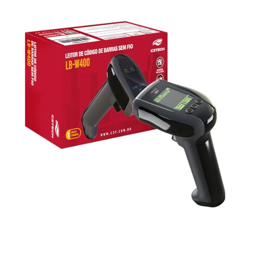 Leitor de codigo de barras C3Tech LB-W400BK 1D/2D sem fio + BT, Le QR code, tela digital, Danfe, Bol