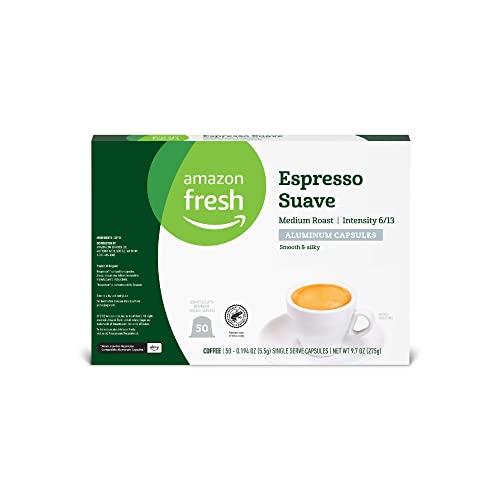 Image of Amazon Fresh Espresso Suave Medium Roast Aluminum Capsules, Compatible with Nespresso Original Brewers, Intensity 6 /13, 50 Count (5 Packs of 10)
